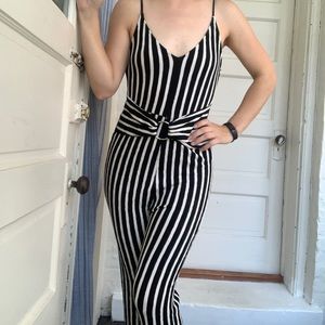 Black and White Striped Jumpsuit